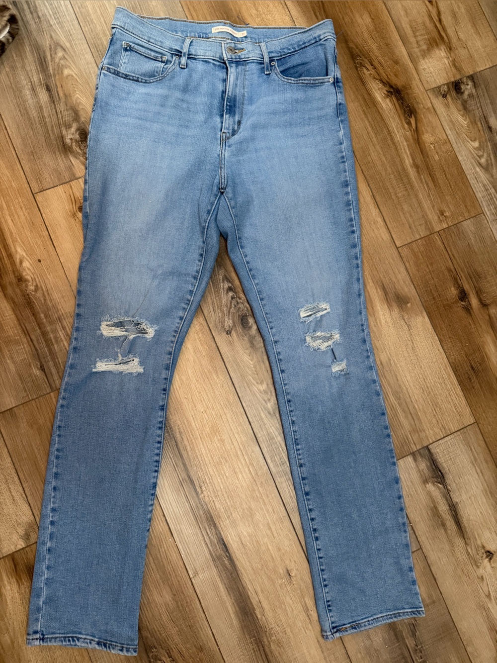 Levi's High-Rise Light Blue Distressed Straight Jeans